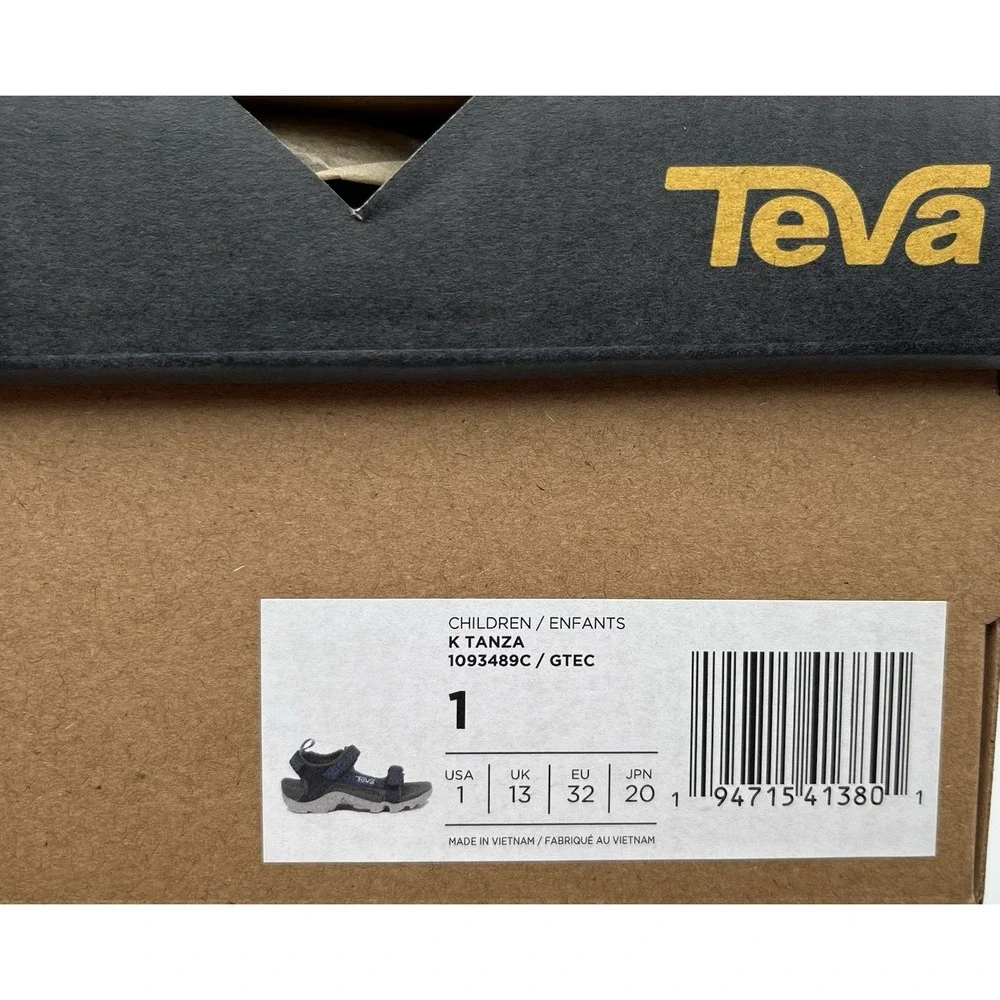 Teva K Tanza Youth Big Boys Sport Outdoor Sandals Size 1 Blue Gray‎ Adjustable